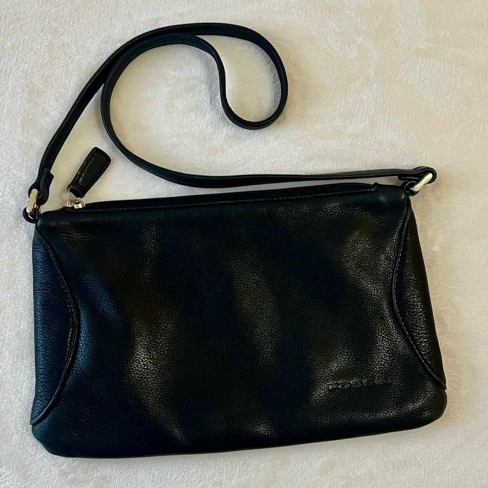 Vintage Fossil Black Leather Shoulder Bag